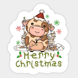 Cow Christmas Cute Cow Merry Christmas Sticker